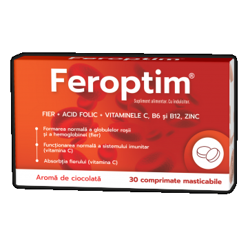 Feroptim cu aroma de ciocolata, 30 comprimate masticabile, Zdrovit