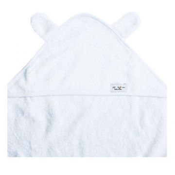 Prosop cu gluga si urechiuse pentru bebelusi, 100x100 cm, Alb, Tuxi Brands
