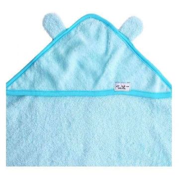 Prosop cu gluga si urechiuse pentru bebelusi, 100x100 cm, Bleu, Tuxi Brands
