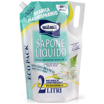 Sapun lichid rezerva cu mosc alb, 2000ml, Mil Mil