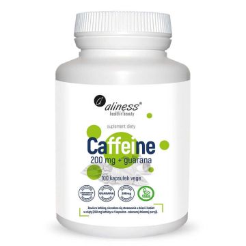 Cafeină 200 mg cu guarana, 100 capsule vegetale, Aliness