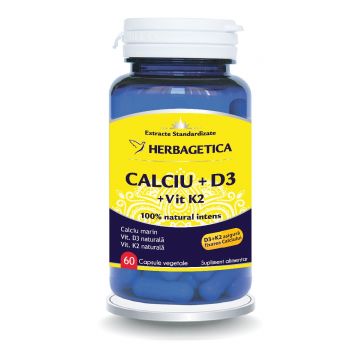 Calciu + D3 cu Vitamina K2, 60 capsule, Herbagetica