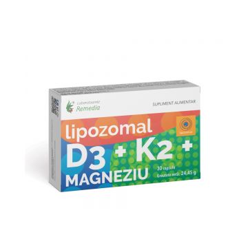 D3 + K2 + Magneziu Lipozomal, 30 capsule, Laboratoarele Remedia