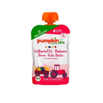 Piure Bio de legume si fructe, cartof dulce si afine, 100g, Pumpkin Organics