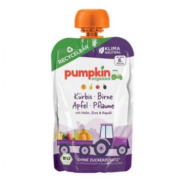 Piure Bio de legume si fructe, dovleac, prune si pere, 100g, Pumpkin Organics