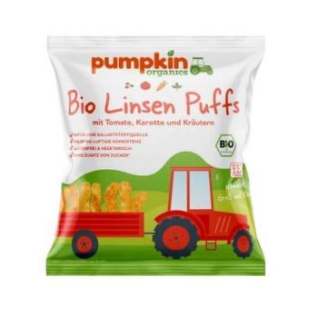 Pufuleti naturali bio din linte cu rosii, morcovi si ierburi, 20g, Pumpkin Organics