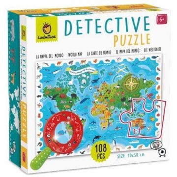 Puzzle Harta animalelor Detective, +6 ani, 108 piese, Ludattica