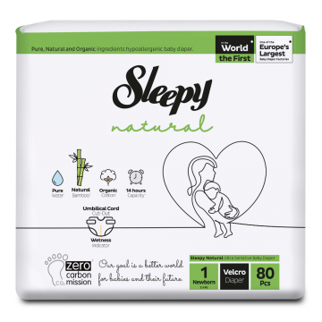 Scutece pentru bebelusi Natural, Nr 1 New Born, 2-5 kg, 80 bucati, Sleepy
