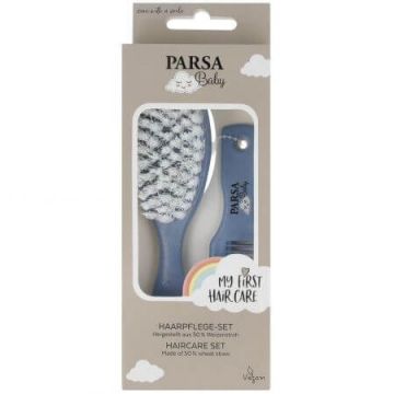 Set bebe pieptene si perie grau, Albastru, Parsa