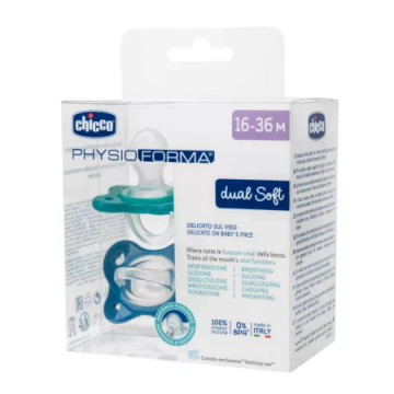 Suzeta anatomica PhysioForma Dual Soft Bleu 16-36 luni, 2 bucati, Chicco