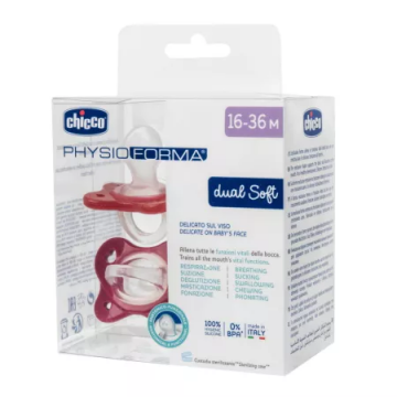 Suzeta anatomica PhysioForma Dual Soft Roz 16-36 luni, 2 bucati, Chicco