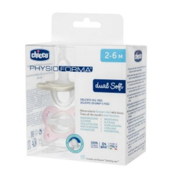 Suzeta anatomica PhysioForma Dual Soft Roz 2-6 luni, 2 bucati, Chicco