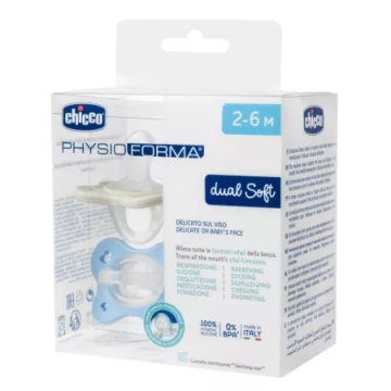Suzete anatomice PhysioForma Dual Soft Bleu 2-6 luni, 2 bucati, Chicco