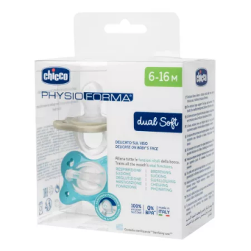 Suzete anatomice PhysioForma Dual Soft Bleu 6-16 luni, 2 bucati, Chicco