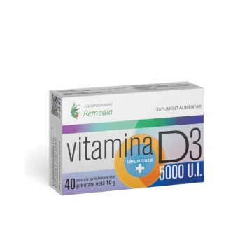 Vitamina D3 5000 UI, 40 capsule moi, Laboratoarele Remedia