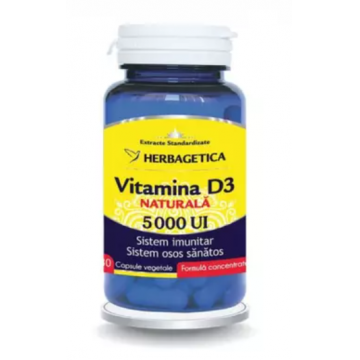 Vitamina D3 Naturala 5000 UI, 30 capsule vegetale, Herbagetica
