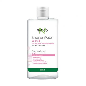 Apa micelara pentru ten gras si mixt cu extract de bujor, 650ml, Natigo