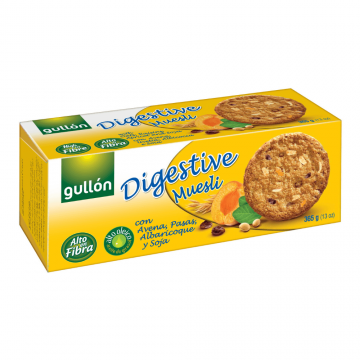 Biscuiti digestivi cu musli, ovaz, stafide si caise, 365 g, Gullon