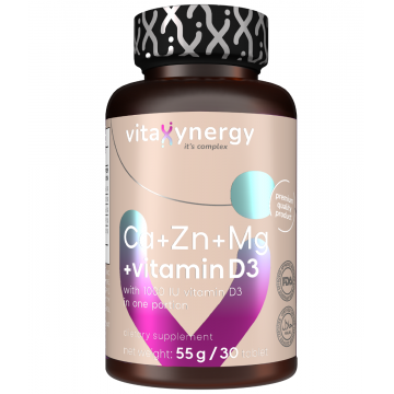 Ca+Zn+Mg+Vitamina D3, 30 tablete, Vitaxynergy
