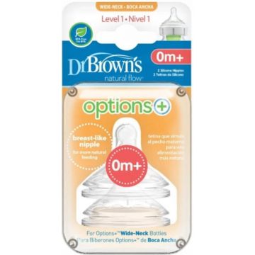 Dr.BROWN'S OPTIONS+ NIVEL 1 1×2 buc, gât lat, silicon, 0M+