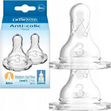 Dr.BROWN'S OPTIONS+ NIVEL 3 1×2, îngust, tetine din silicon 6m+