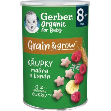 Gerber chipsuri organice cu zmeură și banană 35 g
