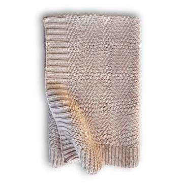 Paturica tricotata din bumbac, pentru bebelusi Chevron, 75 x 95 cm, Nature, Tuxi
