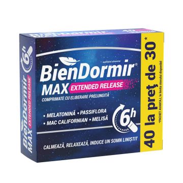 BienDormir Max Extended Release, 40 comprimate cu eliberare prelungita, Fiterman