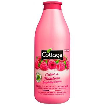 Gel de dus si Lapte de baie cu zmeura, 750ml, Cottage