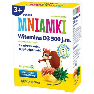 Mniamki Vitamina D3 500 UI, peste 3 ani, aromă de ananas, 60 de pastile