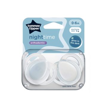 Suzete ortodontice Night Time, 0-6 luni, 2 bucati, Alb, Tommee Tippee