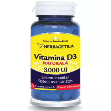 Vitamina D3 Naturala 3000 UI, 60 capsule vegetale, Herbagetica