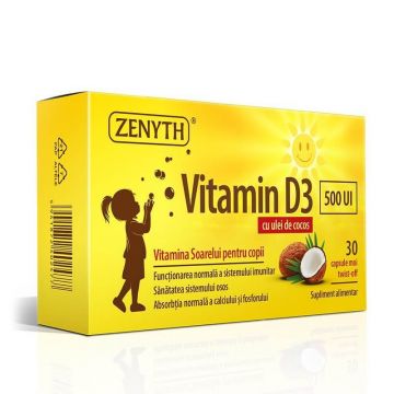 Vitamina D3 pentru copii, 500 UI, 30 capsule, Zenyth