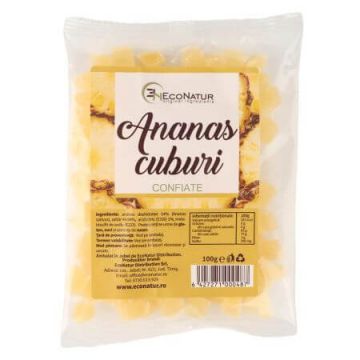 Ananas cuburi confiate, 100 g, Econatur