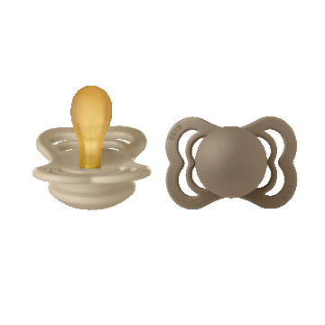 Bibs Supreme, suzetă, cauciuc, simetric, mărimea 1, Vanilla & Dark Oak, de la naștere, 2 bucăți