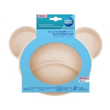 Canpol Babies Farfurie cu trei piese din silicon cu ventuze 51/401 crem, 6m+