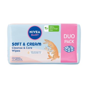 Șervețele biodegradabile Nivea Baby Soft amp; Cream, 2 x 57 buc
