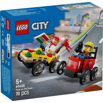 Pachet de curse Furgoneta de pizza vs. camion de pompieri, 60458, + 5 ani, Lego