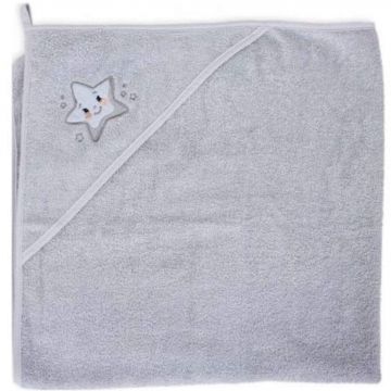 Prosop de baie cu gluga pentru Copii, 100 x 100 cm, Stea Gri, Ceba Baby