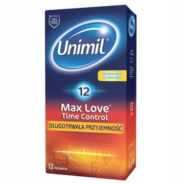 Unimil Max Love Time Control Prezervative din latex umezite, 12 bucăți