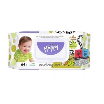 Baby Happy, Șervețele pentru copii cu extracte de migdale și măsline, 64 buc - Durată lungă de viață!