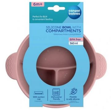 Canpol Babies Bol din silicon cu 3 compartimente 51/403 roz 360ml, 6m+