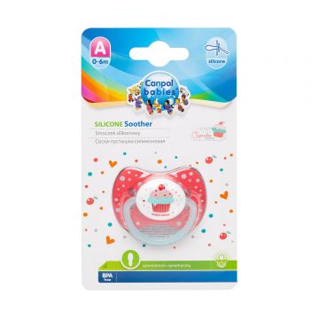 Canpol, Suzetă din silicon, simetrică, 0-6m Cupcake 23/282, roz, 1 buc
