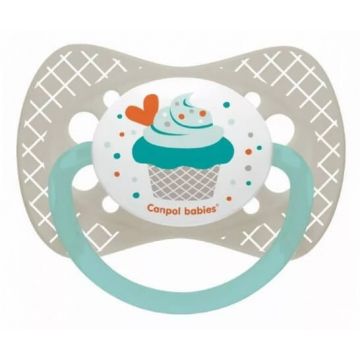 Canpol, suzetă, silicon, simetrică, 0-6m Cupcake 23/282, gri, 1 buc
