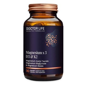 Doctor Life Magneziu x3 D3 amp; K2 pentru susținerea sănătății cardiovasculare și osoase, 90 capsule
