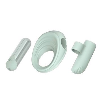 Dream Toys Glam 3-in-1 Play Kit Vibrator Bullet + inel de erecție + capac pentru degete Mentă