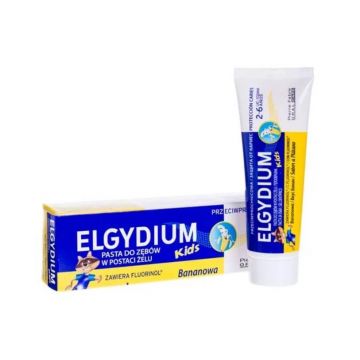 Elgydium Kids pastă de dinți împotriva cariilor dentare în aromă de banane 2-6 ani, 50 ml