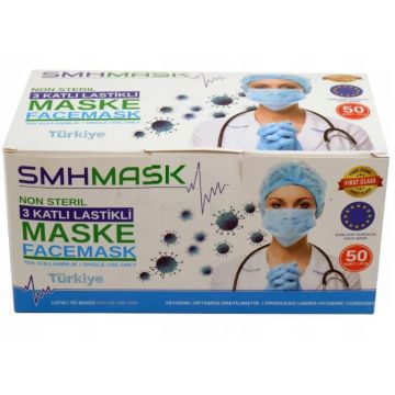 Mască chirurgicală 3 straturi pe bandă elastică, 50 bucăți