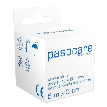 Pasocare Plaster, nețesut pe rolă, 5m x 5cm, rolă moale, 1 buc - Durată lungă de viață!