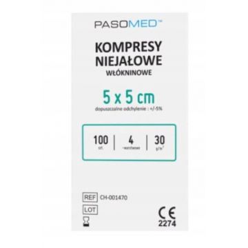 Pasomed Comprese nesterile nesterile cu 4 straturi nețesute 30G 5x5 cm, 100 bucăți - Valabilitate lungă!